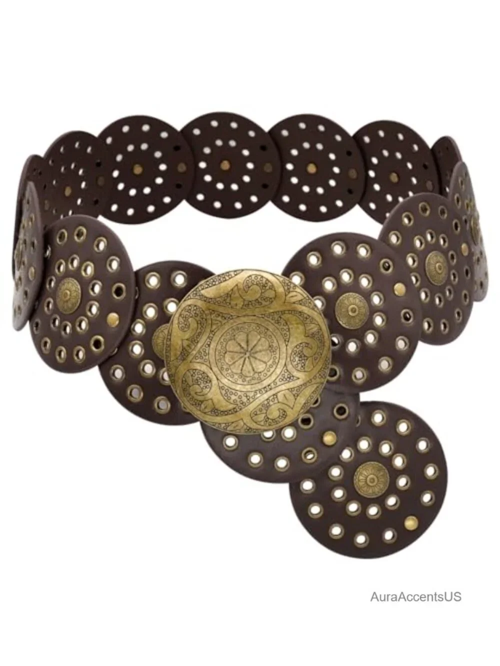 Wide PU Leather Disc Belt Boho Concho Western Vintage Waist Belt